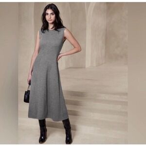 Banana Republic Andiamo 100% Fine Merino Wool Ribbed Sleeveless Dress M Gray